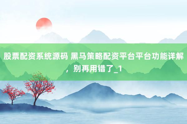 股票配资系统源码 黑马策略配资平台平台功能详解，别再用错了_1