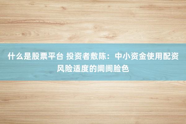 什么是股票平台 投资者敷陈:中小资金使用配资风险适度的阛阓脸色